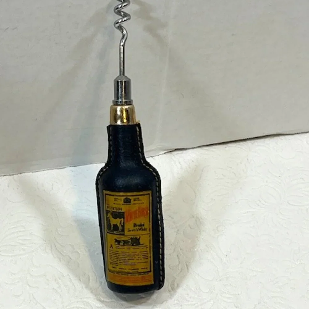 VTG Leather Wine Opener Corkscrew White Horse Blended Scotch Advertising 6.5
